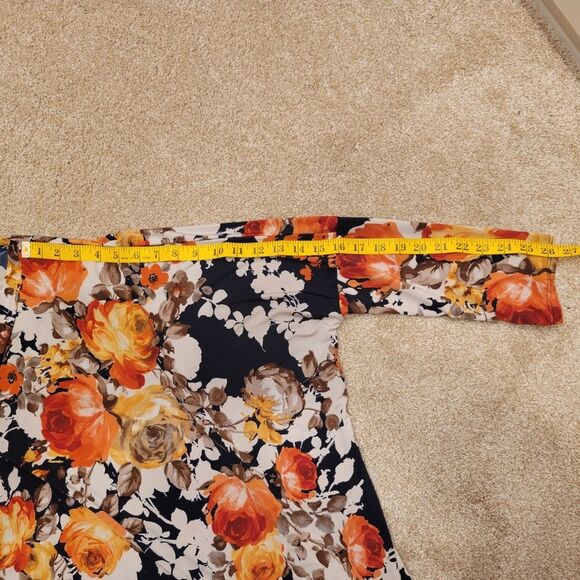 ODDY Plus Size Floral Blouse  V-Neck Dropped Shoulder Long Sleeve Silky/ Stretch - Picture 4 of 7